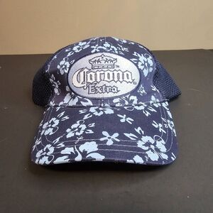 NWT Corona Extra Blue Floral Trucker Hat Snapback Vtg Adjustable Hook and Loop